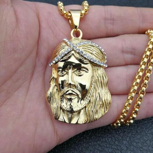 Mens Religious Christ Pendant Jesus Portrait Stainless Steel Pendant Jesus Head Pendant