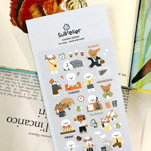 Suatelier Cute Dog Stickers For Kids Korean Scrapbooking Material Diary Stationery Decorative Sticker DIY Junk Journal Supplies