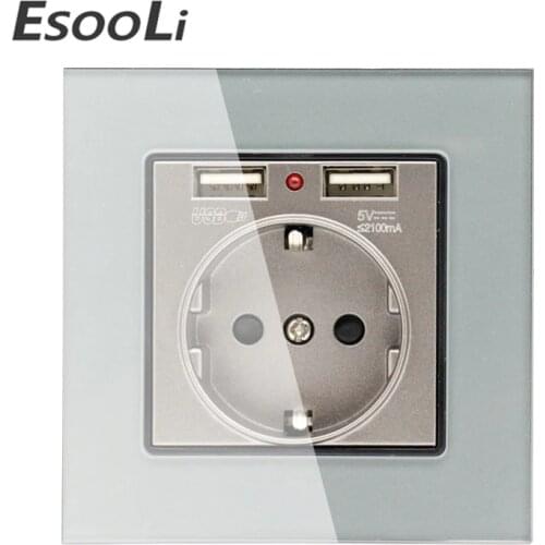 Esooli Wall Power Socket Grounded 16A EU Standard Electrical Outlet Socket With 2100mA Dual USB Charger Port for Mobile
