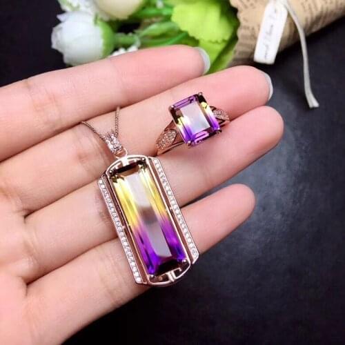 Natural Amethyst Jewelry Set, 9 Carat Gemstone, New Design, Hot Explosion, 925 Silver Design