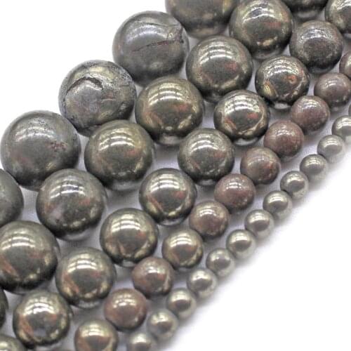 Natural Iron Pyrite Stone Round Loose Beads 15" Strand 4 6 8 10 12MM Pick Size For Jewelry Making DIY Bracelet Necklace