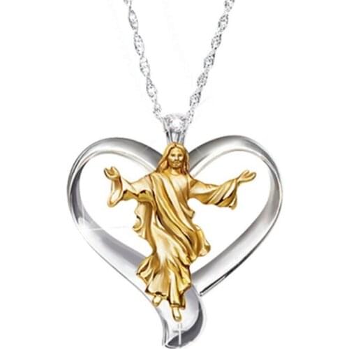 Jesus Necklace God Christian Hanging Metal Crafts Jesus Pendant Unisex Christ Prayer Necklace Charm + Necklace