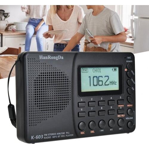 K-603 Three Languages Display Portable FM Card Digital Radio Bluetooth 5.0 Radio For Laptops Mobile Phones
