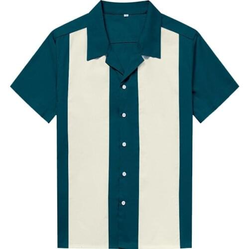 Mens Shirt Color Stitching Summer New Short Sleeve Deep Lake Blue Vintage Punk Hip-hop Oversized Shirt For Mens Loose Tops