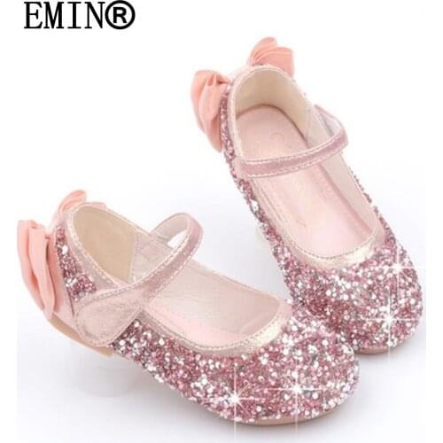 Princess Shoes leather Shoes For Girls Flat Sequins Girls Wedding Party Kids Dress Shoes Fashion Princess Dance Girls