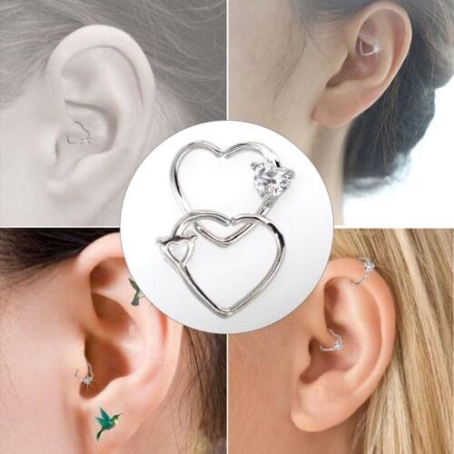 BODY PUNK Jewelry Heart CZ Left Closure Daith Piercing 16 Gauge Heart Tragus Earrings 5 Colors GoldEarrings Daith 1PCS