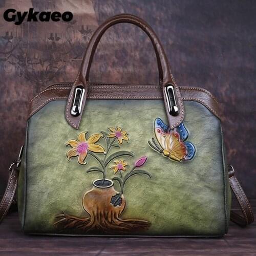 Embossed Genuine Leather Handbag Women High Quality Messenger Shoulder Cross Body Bags Female Luxury Floral Vintage Tote Bag