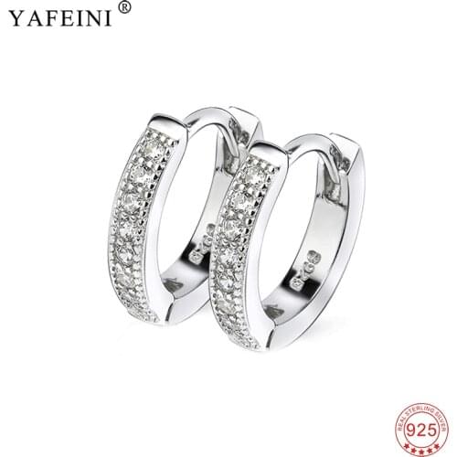 YAFEINI Real 925 Sterling Silver Small Circle Hoop Earrings For Women CZ Round Earrings Girl Gift Earrings Woman Fashion Jewelry