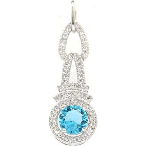 46x15mm New Arrival Long 5.3g Created Sky Blue Topaz CZ Women Silver Pendant for Women Dating Jewelry