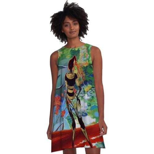 2021 summer new style Korean elegant French light mature sleeveless 3D oil painting print slim dress women