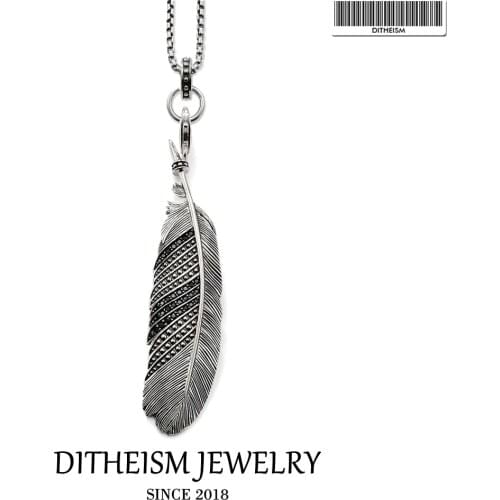 Link Chain Necklace Black CZ Feather , 2018 New Fashion 925 Sterling Silver Jewelry European Punk Gift For Men Women Boy Girls