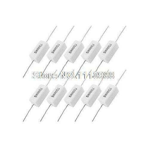 10 Pcs White Rectangle Wire Lead Cement Resistor 0.05 Ohm 5WR05J