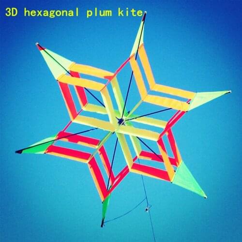 100m FRP Single Line Flying Kite Outdoor Fun Sport Kids Toy Easy Fly Single Line Kites 3D Colorful Hexagon Plum Flower Kite