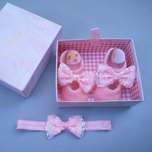 2Pcs/Lot Baby Headband Socks Set Cute Bows Soft Princess Baby Girls Hairband Turban Newborn Baby Hair Accessories