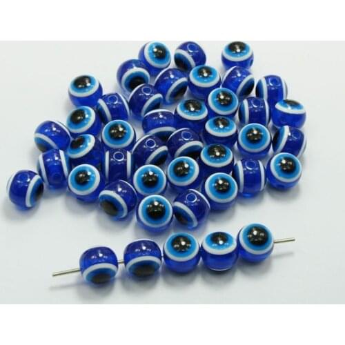 200 Royal Blue Acrylic Kabbalah Blue Eye Ball Round Beads 8mm (0.31")