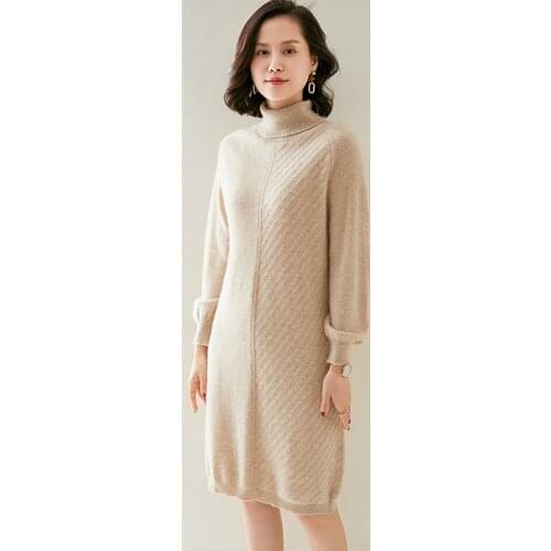2021 New Style 100% Pure Cashmere Knitted Solid Color Long Round Neck Pullover Loose Womens Styl