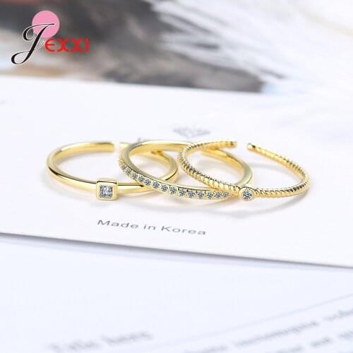 3pcs/lot Wedding Promise Ins Hot Rhinestone Adjustable Finger Rings For Women Girls Classic Opening Anillos Mujer Jewelry