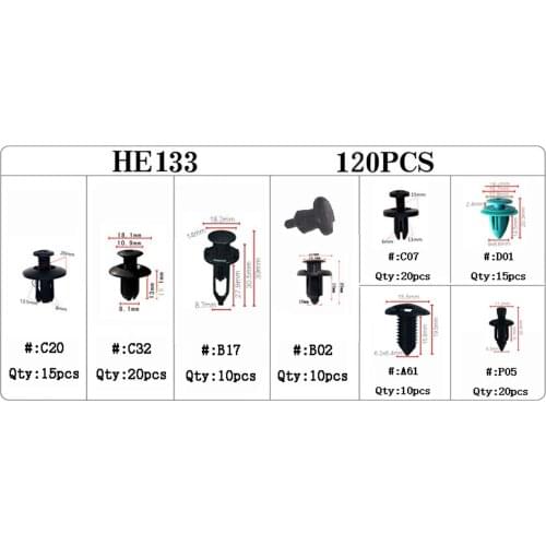 8 Size 120pcs Auto Fastener Clip Car Push Retainer Pin Rivet Bumper Door Trim Panel Retainer Mixed Fastener Kit Car Accessories
