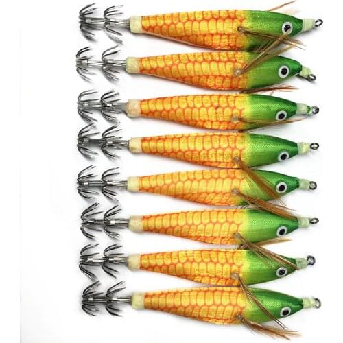 8Pcs New Fishing Lure Squid Jig Wood Bait 10CM 10G Fake Shrimp Fishing Wobbler Artificial jigging Lure Octopus Bait with sound