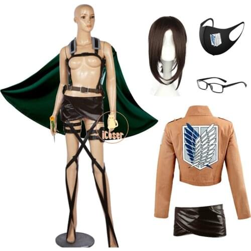 Attack on Titan Hange Zoe Cosplay Costume Set Anime Cloak Wig Jacket Skirt Harness Belt Shingeki no Kyojin Hanji Zoe Glasses