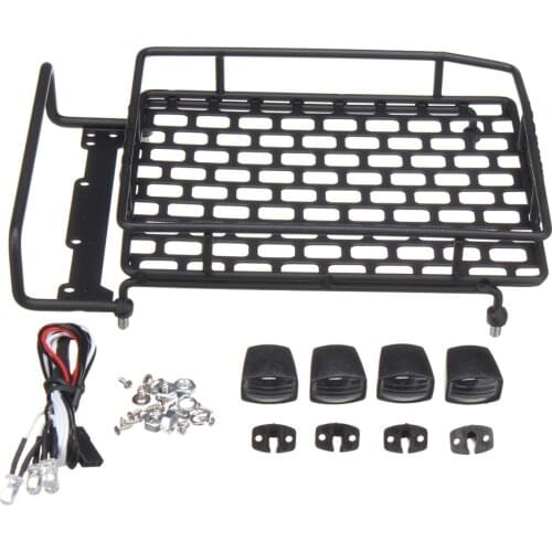 Roof Luggage Rack with LED Light Bar for 1:10 RC Rock Crawler Rally