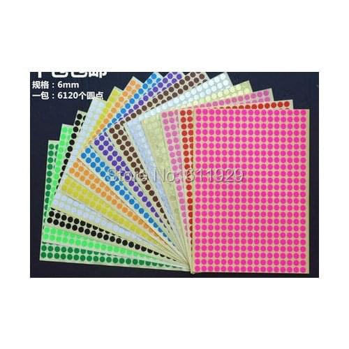 Free shipping dia.6mm colorful round blank paper stickers,6120pcs a lot/gift packing label/price tag/DIY pink sticker/logo/brand