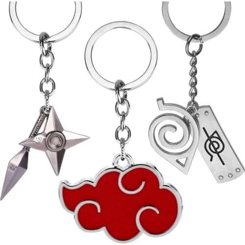 Keychain Konoha Symbol Akatsuki Red Cloud Keyrings Anime Trinket Keyholder