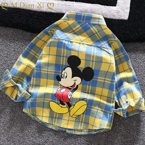 Kids Shirts T-Shirt for Childrens Children Girls Boys Shirt Child Kids Kids Cotton Cartoon Mickey Plaid Tops Clothing Clothes