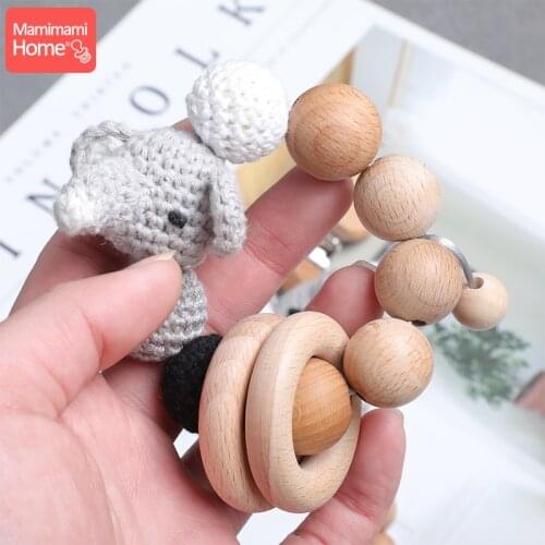 Baby Teethers bracelet wood Crochet beads Crochet Pattern Elephant Shaped Jewelry round Wooden BPA Free wooden rings Baby Toys
