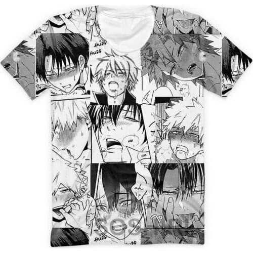 SOSHIRL Anime T Shirt Hipster Funny Cosplay Black White T-shirt Summer Hip Hop Streetwear Harajuku Yaoi Manga Boys Faces Top