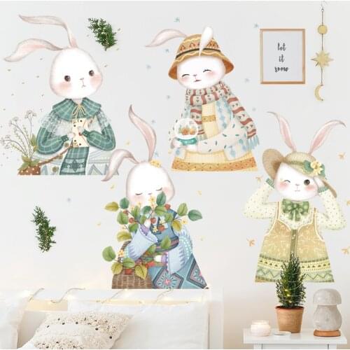 2021 Hot Big Mrs Rabbits Wall Stickers Cartoon Animal DIY For Childrens Room Bedroom Nursery Wallpaper Art Mural 60*90cm
