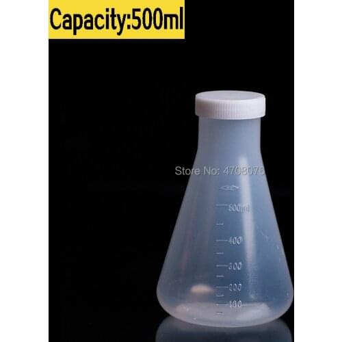 PP graduated conical flask Erlenmeyer flask with scale mark Triangle volumetric flask with lid for chemical test 500ml 2pcs/pack