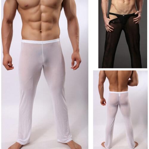 Hirigin Mens Sexy Soft Mesh Transparent Pants Stretchy Trousers Sleepwear Hot Transparent Mens Homewear Pants