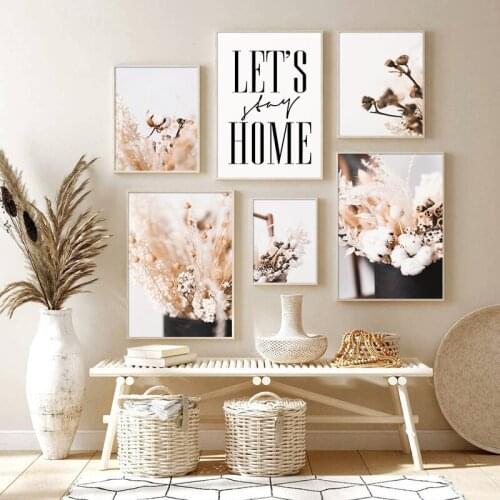 Scandinavian Autumn Landscape Poster Wall Art Dry Flowers Cotton Eucalyptus Picture Canvas Painting Print for Living Room Decor