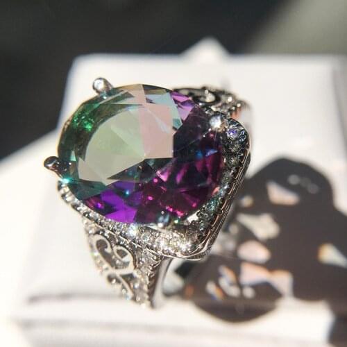Personality Rainbow Stone Sea Blue Zircon Ring Hot Sale Creative Mosaic Colorful Gem stone Jewelry Women Men Zircon Ring
