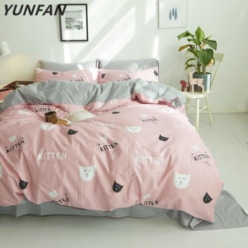 100% Cotton white Black pink Cats Duvet Cover Set Twin Queen King Size Good quality Bedding Sets For Children gray Bed Sheet