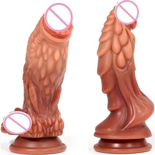 Brown Big Animal Penis Liquid Silicone Dildo With Suction Cup Anal Vagina Butt Plug Women Masturbate Adult SM Sex Toy For Couple