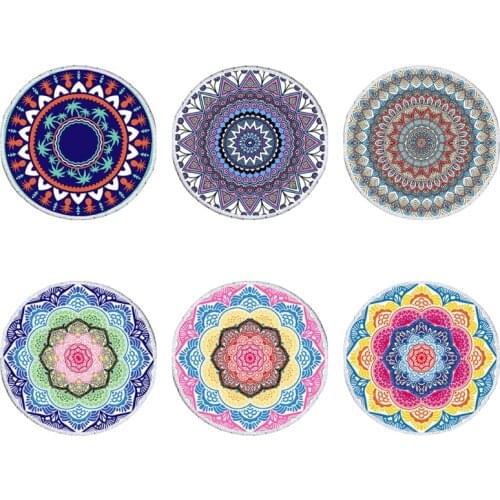 Round Beach Towel Blanket Bohemian Vintage Hippie Mandala Floral Print Tapestry Tassel Circle Tablecloth Large Yoga Mat
