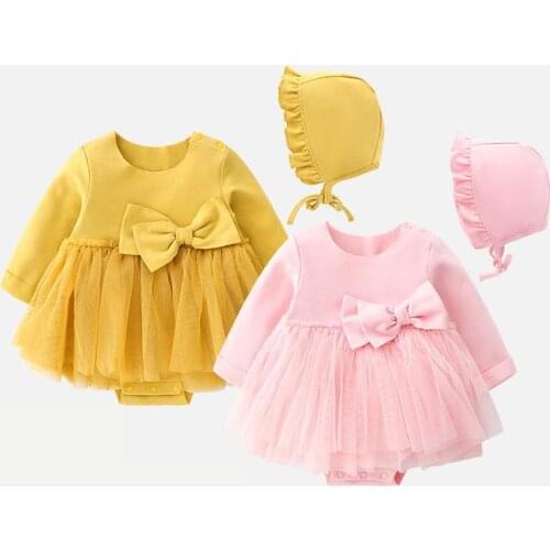 Girls Princess Lace Dress Spring - Autumn Long Sleeved Clothing Infant Baby New Climbing Clothes Baby Yellow Tutu Mini Dreses