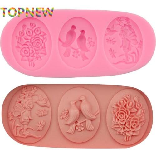 Lovely Elements Birds girl and Flowers Styling Silicone Bakeware Tools Cake Decorating tools Fondant Chocolate Mould C2251
