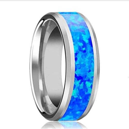Trendy Silver Plated Circle with Blue Opalite Opal Finger Ring for Anniversary Gift Fashion Jewelry