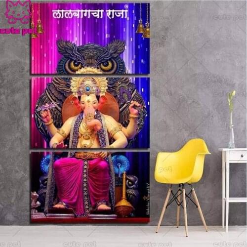 Hindu God Ganesha Elephant diamond painting full square round drills diamond embroidey cross stitch 3 pcs mosaic full stones