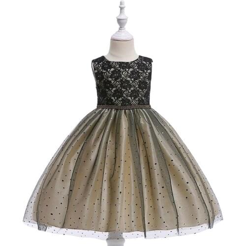 2021 New Foreign Trade New Childrens Dress Black Flower Lace Princess Dress Sequin Mesh Model Catwalk Dress