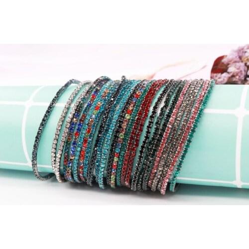 New Arrival 50pcs/lot DIY Fashion Bracelets With Rhinestone Single Layer Metal Elastic Bangles Favor Woman Festival Accessories