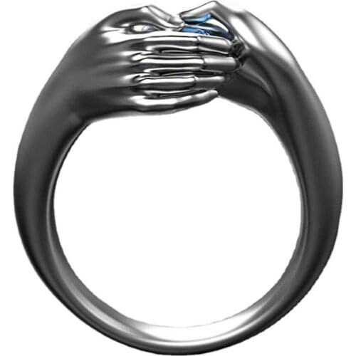 Vinatge Silver Color Hip Hop Wedding Ring Blue Zircon Punk Female Ring Hand Hug Adjustable Rings For Woman