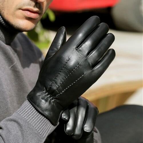 Genuine Leather Gloves 2019 New Brand Winter Mens Touch Screen Gloves Fashion Warm Black Gloves Goatskin Mittens Free shipping