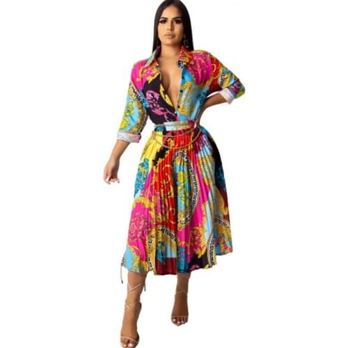 Dashiki Print Long Sleeve Shirt Dress Lapel Single Breasted Drape Large Dress Fashion Casual Spring And Autumn Women Vestidos