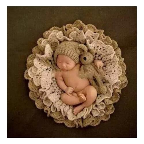 Newborn photography Props hand-knitted Hot baby bear double flowers blanket woven suits