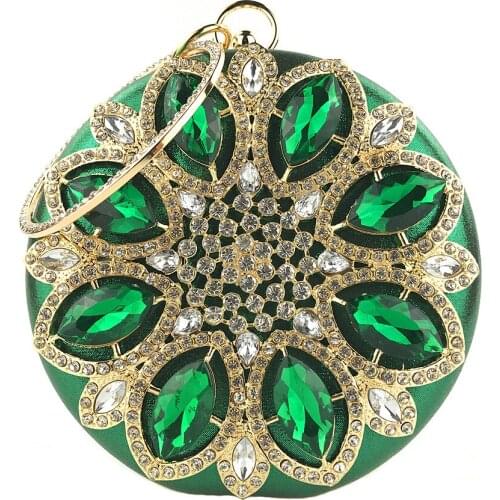 Luxury Diamond Crystal Flower Round Evening Bags Fashion Women Party Wedding Evening Clutch Bags Small Purse