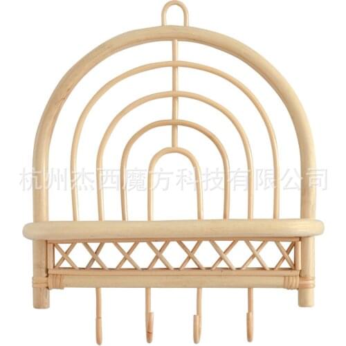 Rattan shelf Handmade semicircular rattan wall decoration rack with hook home hanging rack